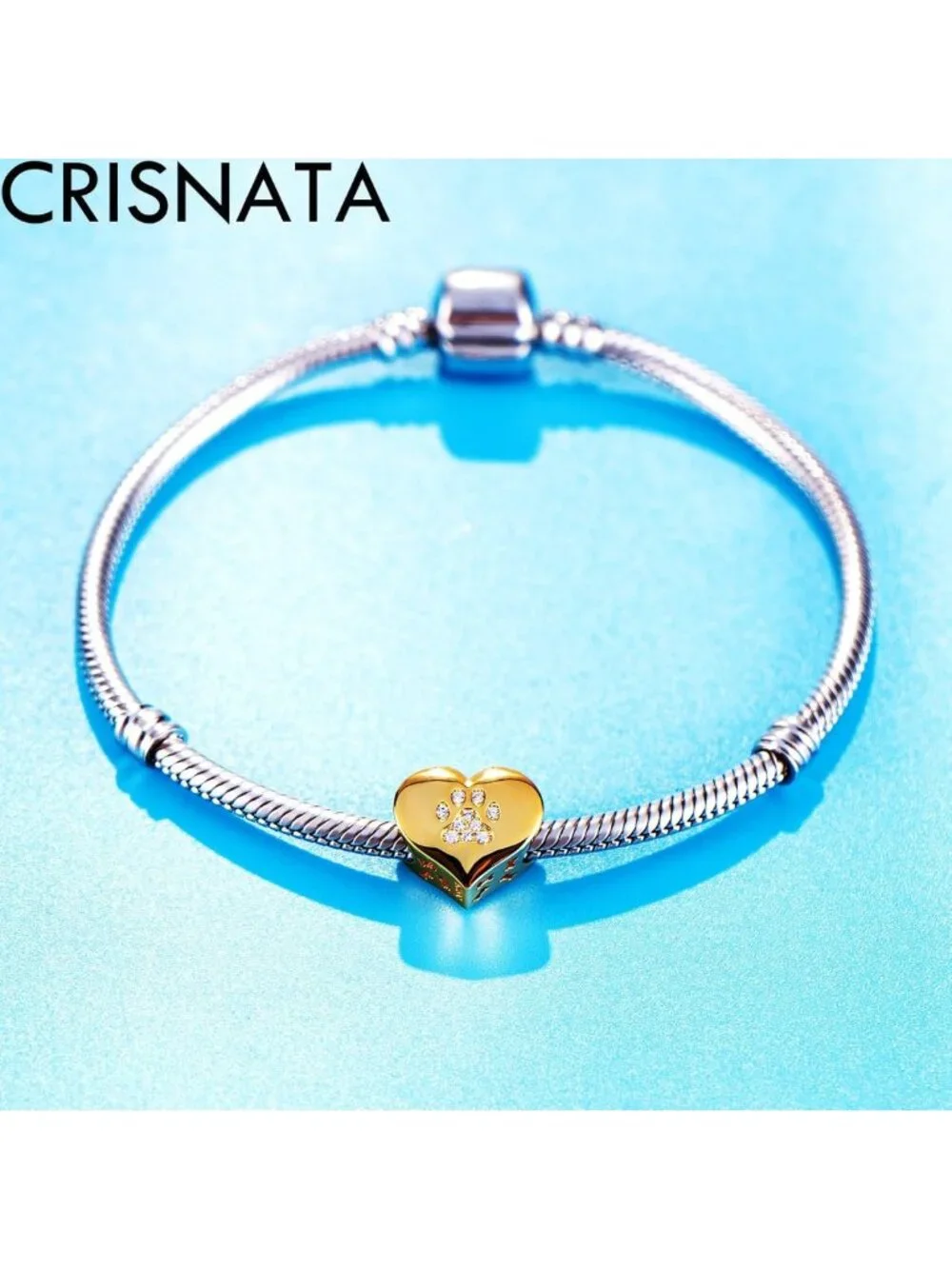 Sparkly Gold Plated Dog Paw Print Charm for Animal Bracelets | 925 Silver Bead